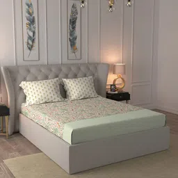 MYTRIDENT Beige & Green Cotton Double King Bedsheet With Comforter & 2 Pillow Covers-image-103