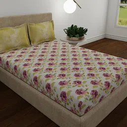 MYTRIDENT White & Pink Printed 120 TC Pure Cotton Double Queen Bedsheet & Pillow Covers-image-57