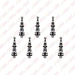 Comet Busters Black & Silver-Toned Embellished Reusable Designer Bindis - 7 Pcs image 2