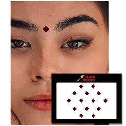 Comet Busters 14 Pcs Reusable Diamond-Shaped Designer Bindis - Maroon image 2
