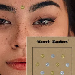 Comet Busters Silver-Toned & Gold-Toned Embellished Reusable Traditional Bindis - 10 Pcs image 3
