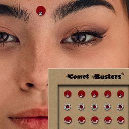 Comet Busters Red Embellished Reusable Designer Bindis - 20 Pcs image 3