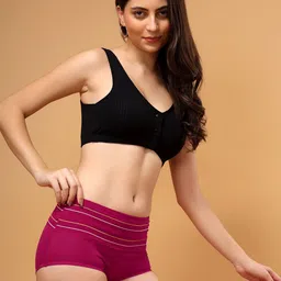 BRACHY Striped High-Rise Hipster Seamless Full Coverage Briefs BCA_76BRIF2-Medium-Maroon image 4