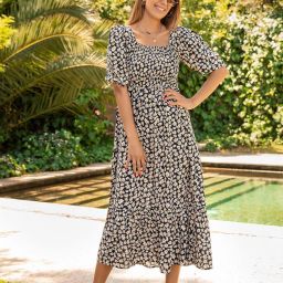 Women A-line Black, Yellow, White Midi/Calf Length Dress-image-65