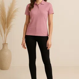 adyavastram Women Solid Polo Neck Cotton Blend Beige T-Shirt-picture-27