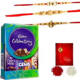 Multicolor Celebration Rakhi Set 3CD Assorted Gift Box-image-29