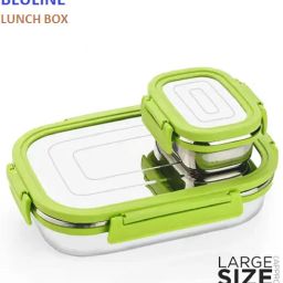 Green Stainless Steel Leak Proof, Lunch Box/Tiffin Box for Office, School. 2 Containers Lunch Box-image-46