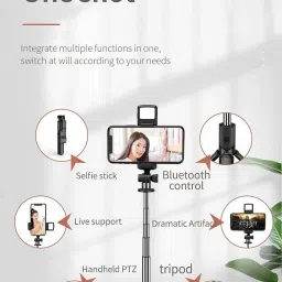 XITARA Digital Bluetooth R1S Selfie Stick Tripod Selfie Stick with LED Fill Light, lightweight, portable, very easy to store and corrosion resistant. Photography Extendable & Foldable Mobile Stand with Selfie Stick and TripodAluminium Alloy Bluetooth Remote Control Bluetooth Selfie Stick Tripod Remote Adjustable Live Broadcast stand 3 Axis Gimbal Bluetooth Selfie Stick Tripod image 5
