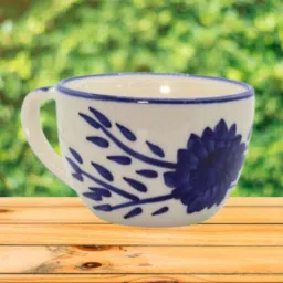 rare planet Handcrafted Ceramic Coffee Mug- Blue Floral Design Unique Stoneware Tea Cup-picture-13