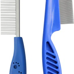 Combo of 2 Pet Grooming Comb Slicker Brush, Ticks, Fleas & Tangles Remover Blue Plain/ Bristle Brushes forDog & Cat-image-1