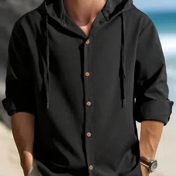 eyebogler Men Colorblock Hooded Neck Cotton Blend Black T-Shirt-picture-16