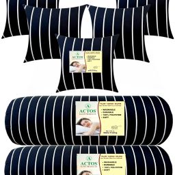 5 Cushion And 2 Microfibre Stripes Bolster Pack of 7-image-90