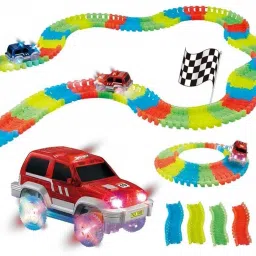 saisaien Magic Track Toys for Kids Bend Flex and Glow with LED Lights (11 Feet Track Flexible Tracks Car Play Set image 2
