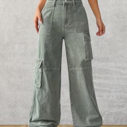Women Loose Fit High Rise Light Green Jeans-image-8