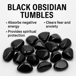 ababilcrystal BLACK OBSIDIAN TUMBLE Polished Angular Crystal Stone image 2