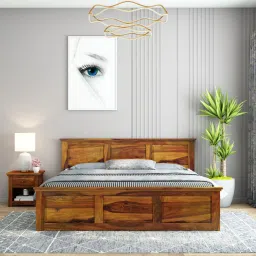 woodenmood Stainfiled Solid Wood Queen Size Bed In Hydraulic Storage Bed In Honey Oak Finish-picture-6