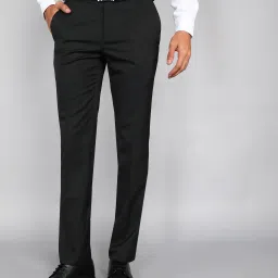 Men Slim Fit Black Polyester Trousers-image-93
