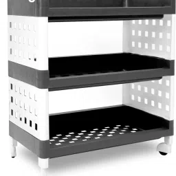 3 Layers Plastic Rolling Storage Rack | Multipurpose Storage Rack with Wheels | Plastic Kitchen Trolley-image-30