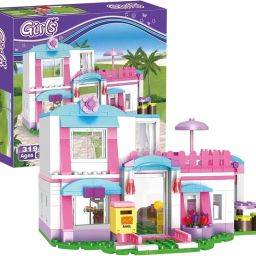 Girls Friends House Building Blocks Toys Pink Beach Villa Swing Sun Building Kit-image-39