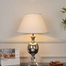 kapoor lampshades Faris Nickel Finish Metal Table Lamp With White Cotton Shade-picture-22