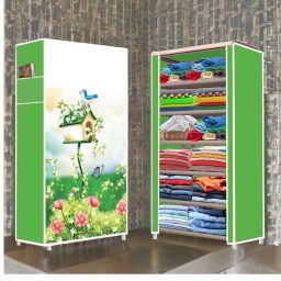 6 Shelf Foldable Collapsible Wardrobe Storage Organizer Almirah Cloth Rack PP Collapsible Wardrobe-image-5