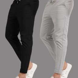 Pack of 2 Men Solid Black, Grey Track Pants-image-56