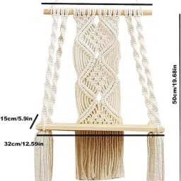 anish handicraft Macrame Wall Hanging Shelf Macrame Cotton Floating Shelf Boho Plant Hanger image 3