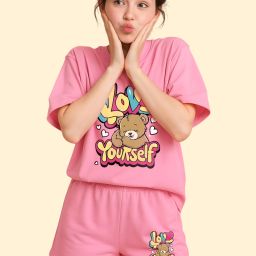 Women Top & Shorts Set Pink Graphic Print-image-84