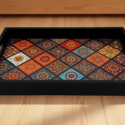 Wooden MDF, Print Dsign Mandala Tray For Serving, Kitchen, Dining 13x9 Tray-13