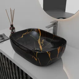 (18*13*5)inch premium quality luxurious designer basin / top counter basin / (45*32.5*14) cm super glossy finish black gold designer ceramic wash basin / Table Top Basin-image-16