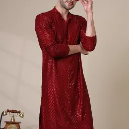 Men Chikan Embroidery Viscose Rayon Straight Kurta-picture-15