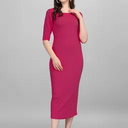 purvaja Women Bodycon Pink Midi/Calf Length Dress-picture-8