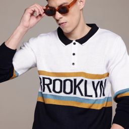 Men Colorblock Peter Pan Collar Multicolor Sweater-image-37