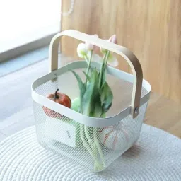 Metal Mesh Basket with Handle (26*25*18 cm) KItchen Organiser Iron Fruit & Vegetable Basket-image-21