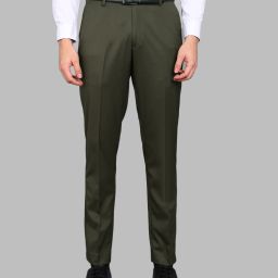 Men Slim Fit Green Lycra Blend Trousers-image-11