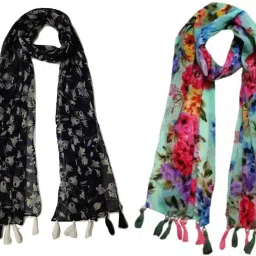 Printed Chiffon Women Multicolor Fancy Scarf, Scarf, Stole-image-11