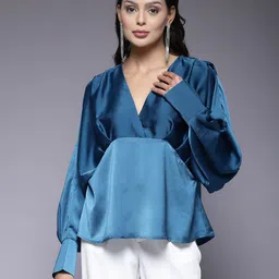 mafadeny Casual Regular Sleeves Solid Women Dark Blue Top-picture-19