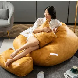 5XL Premium Imported Leather BeanBag with Footrest and Cushion | Ready To Use Teardrop Bean BagWith Bean Filling-picture-13