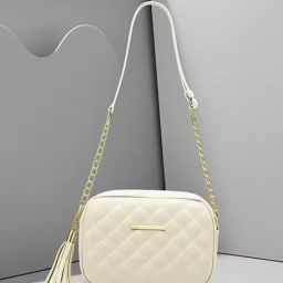 White Women Sling Bag Elegant Quilted Sling Bag for Women | Trendy Chain Strap Crossbody Bag-image-76