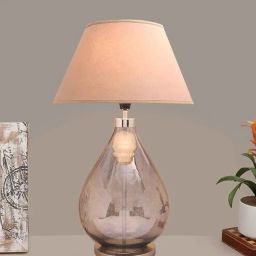 kapoor lampshades Diseno Beige Cotton Shade Night Lamp With Metal & Glass Base-picture-23