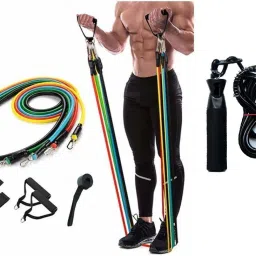 Resistance Bands Set (11pcs), Exercise Bands with Door Anchor, Handles, Resistance Tube (Multicolor) & Skipping-Rope for Men, Women, Weight Loss, Best in Fitness Ball Bearing Skipping Rope Fitness Accessory Kit Kit-image-66