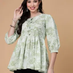 Party Regular Sleeves Printed Women Green Top-image-87
