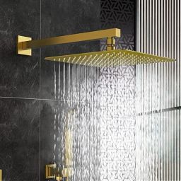 6X6 Gold Plated Shower with 15 inch Arm, Flange & Gold Plated Hand Shower Fixed Mount-picture-26