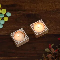 wooden home Mango Wood Hand Carved Design Tealight Candle Holder Set of 2-picture-9