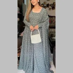 Printed Georgette, Crepe Stitched Anarkali Gown-image-40
