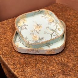 Set of 2 Blue Birds Design Serving Tray for Festive Gifts 9X9 & 8X8 Inches Tray-image-98
