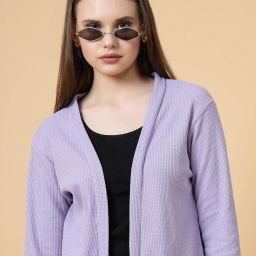 Women Jacket Style Full Sleeve Purple Shrug-image-29