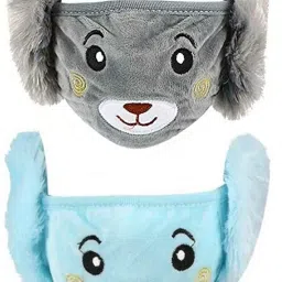 Pack Of 2 Warm Winter Boys and Girls Earmuff With Face Mask - Blue and Grey Ear Muff-60