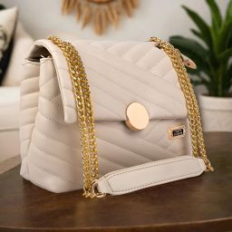 Beige Women Sling Bag Women's Girls Quilted Cross Body Sling Bag with Gold Chain-image-33