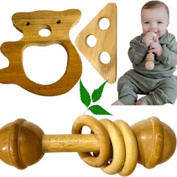 Neem Wood Teether Set & Natural Rattle Duo Rattle-23
